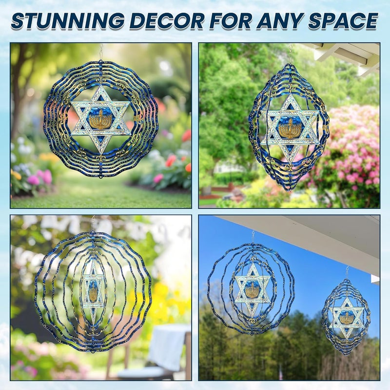 FLAGWIX Hanukkah Gifts for Women Men - Star of David 3D Stainless Steel Wind Spinners Outdoor 12in - Hanukkah Decorations, Chanukah Hanging Wind Spinners Garden Decor, Spiritual Religious Jewish Gifts - Image 5